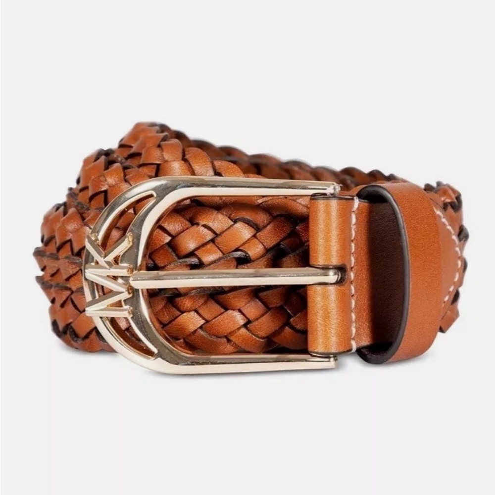 MICHAEL MICHAEL KORS Braided Genuine Leather Belt Size L/XL Brown AUTHENTIC NWT